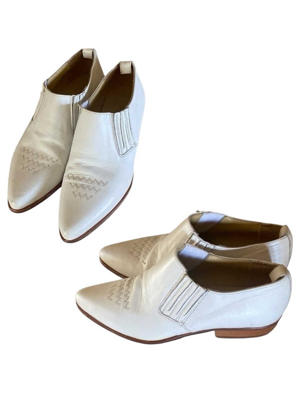 SEYCHELLES White Leather Cowboy Boot Low Cut Pointed Toe Low 1” Heel Size 6